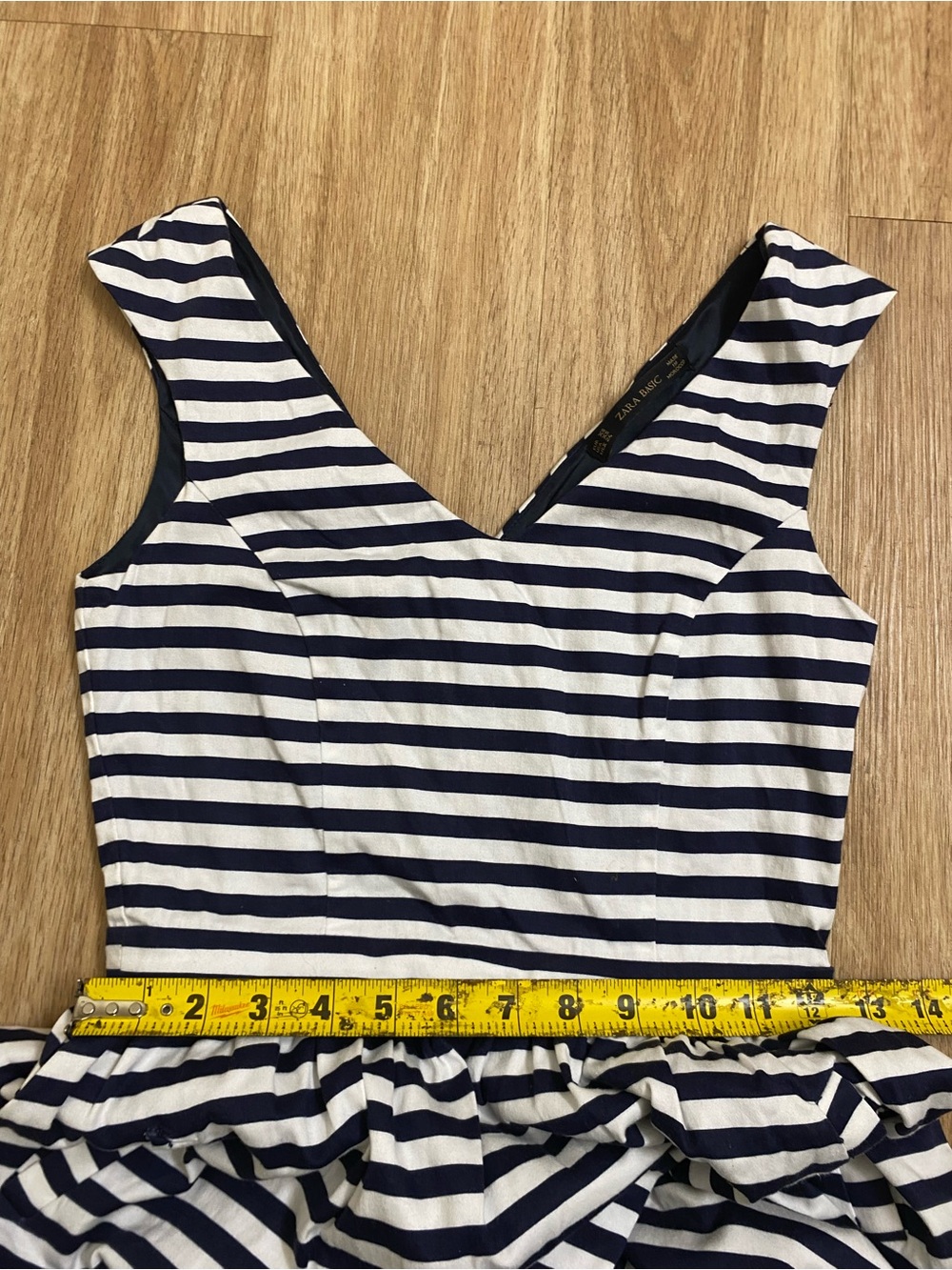 Zara Navy and White Striped V-Neck Mini Dress - Picture 6 of 7